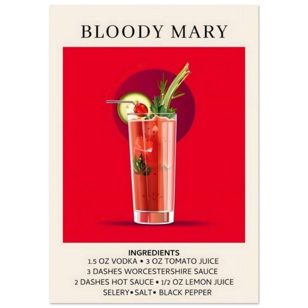 Bloody Mary cocktail - Ingrediënten poster