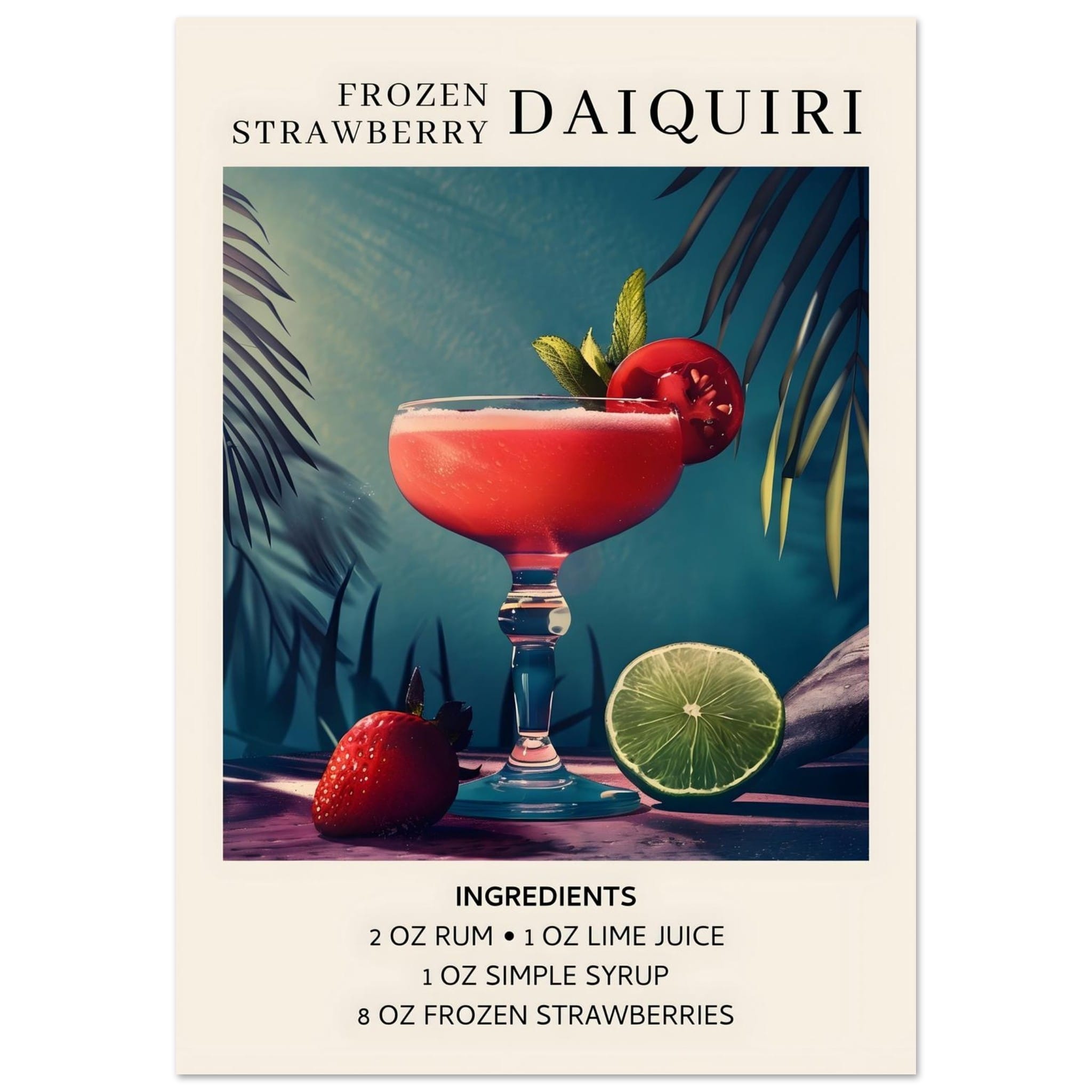 Frozen Strawberry Daiquiri cocktail - Ingrediënten poster Frozen Strawberry Daiquiri cocktail - Ingrediënten poster