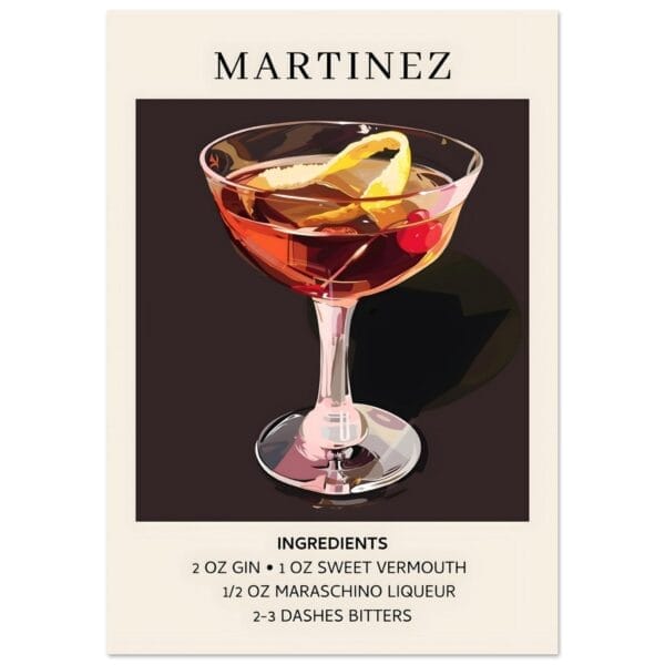 Martinez cocktail - Ingrediënten poster