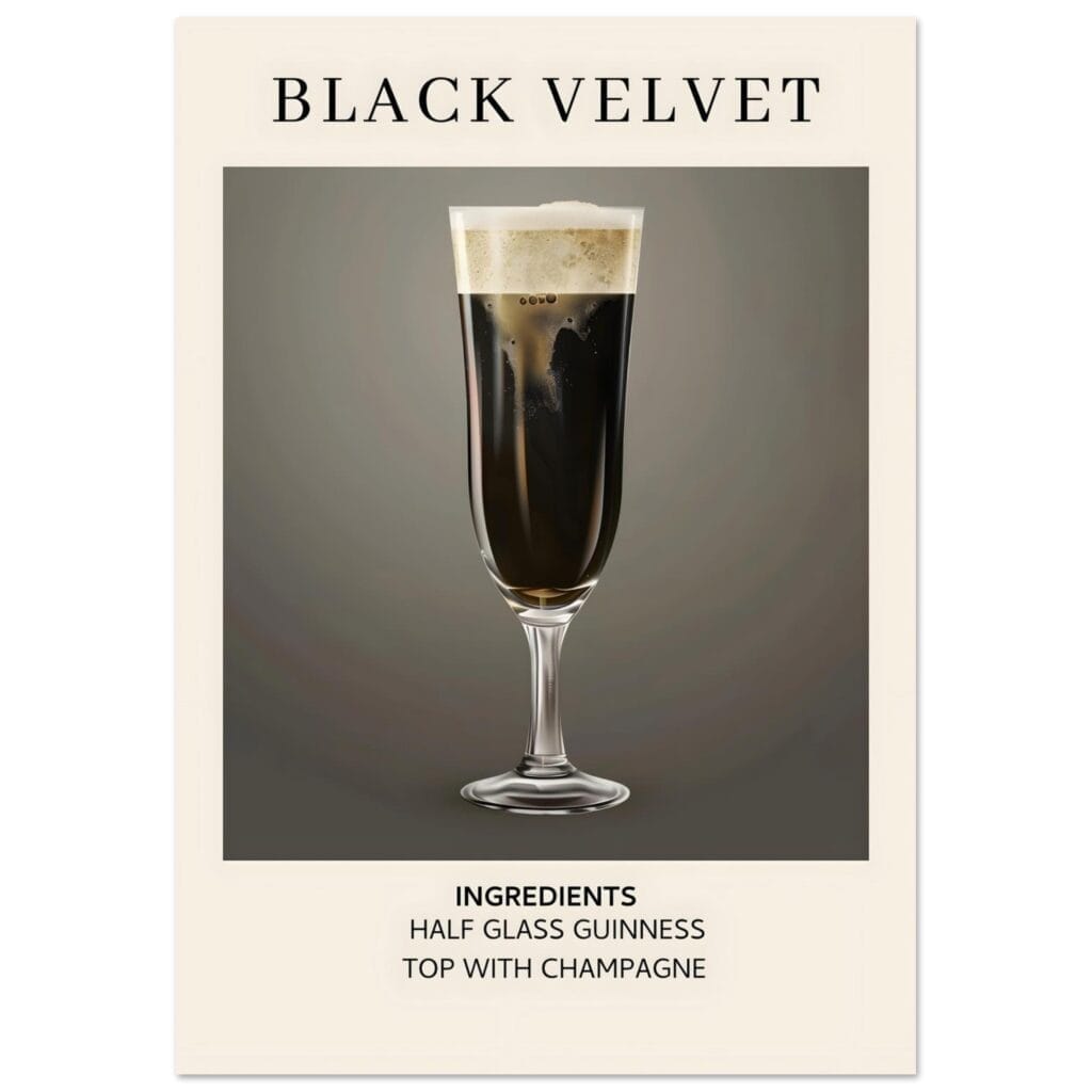 Black Velvet cocktail - Ingrediënten poster