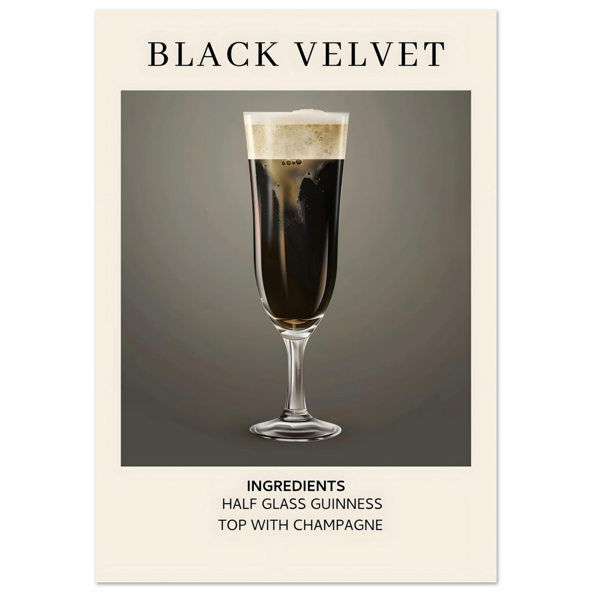 Black Velvet cocktail - Ingrediënten poster Black Velvet cocktail - Ingrediënten poster