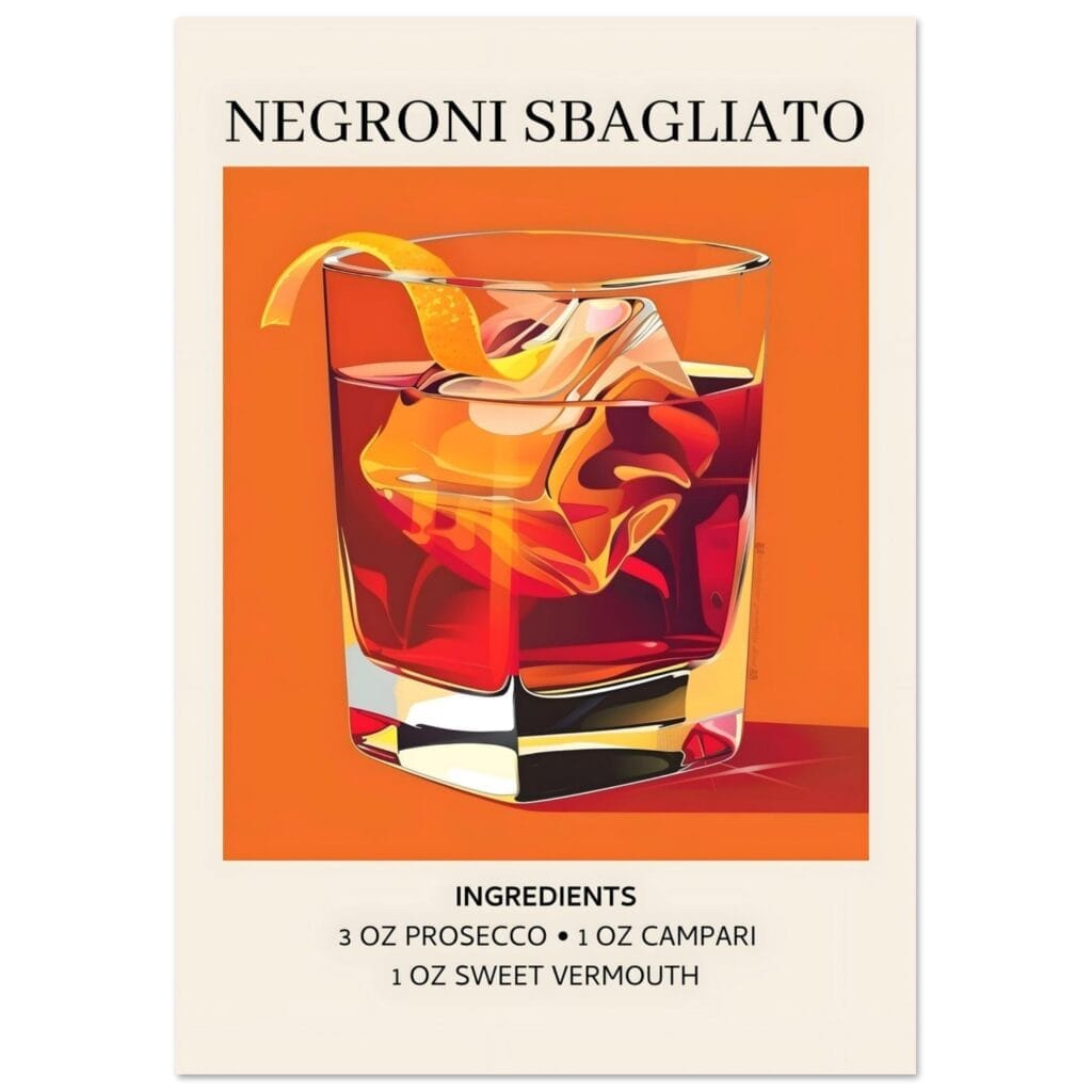 Negroni Sbagliato cocktail - Ingrediënten poster