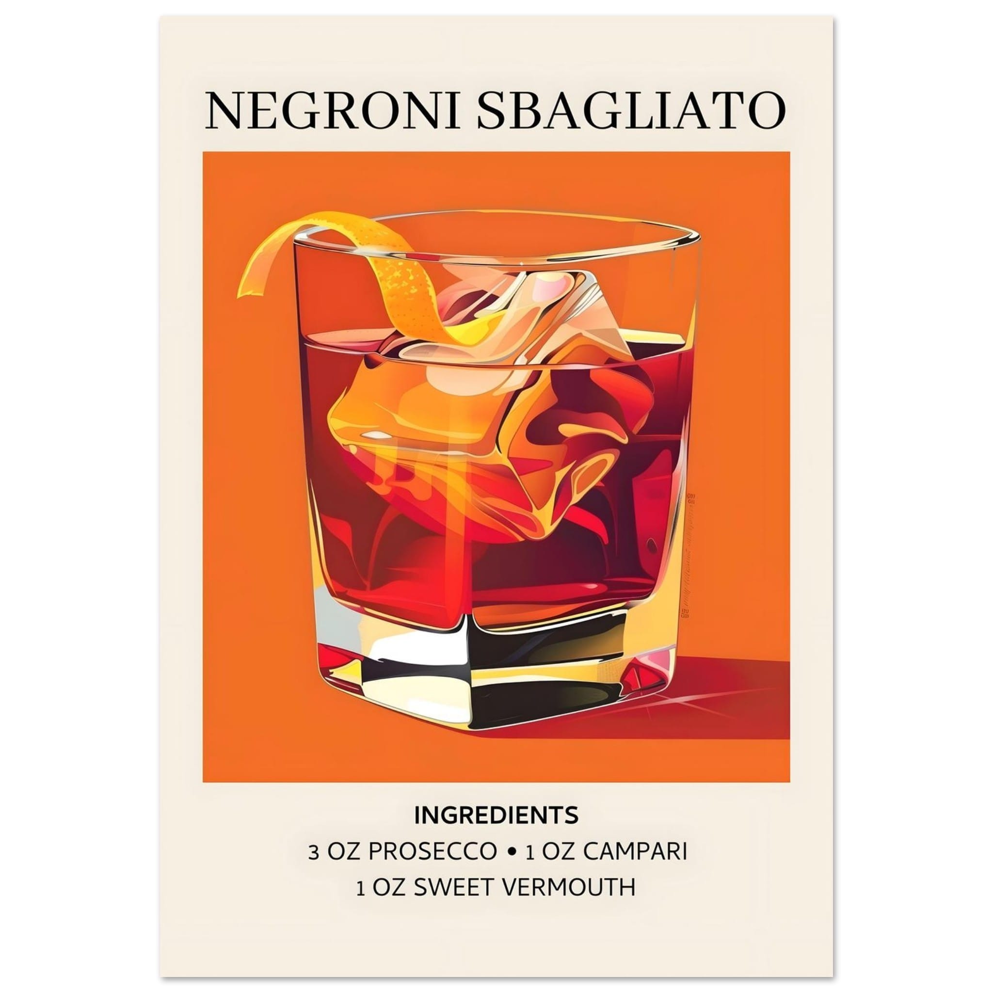 Negroni Sbagliato cocktail - Ingrediënten poster