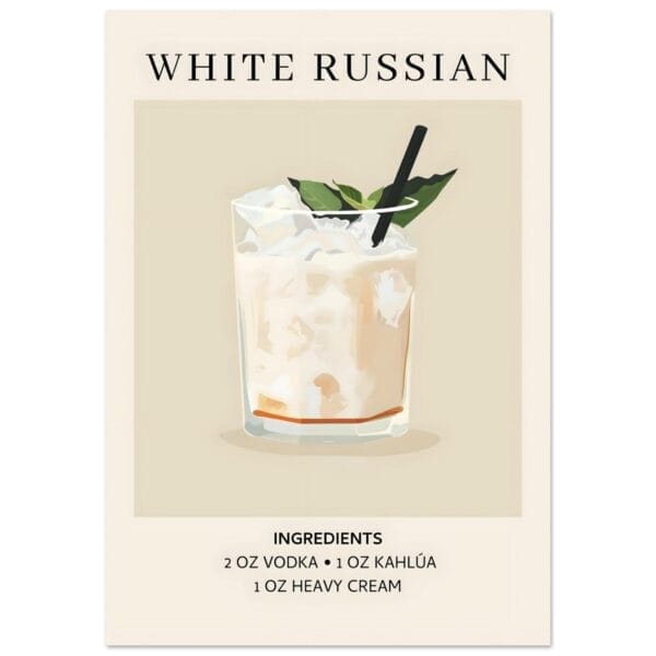 White Russian cocktail - Ingrediënten poster