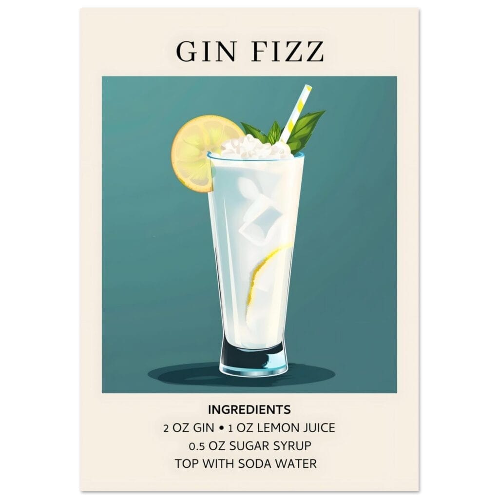 Gin Fizz cocktail - Ingrediënten poster